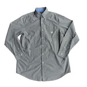 Chaps Easy Care Shirt Men Large Tall Black White Striped Long Sleeve Button Down